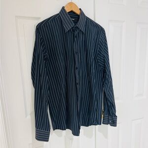 LRG Express Men's Navy Striped Button Down Shirt